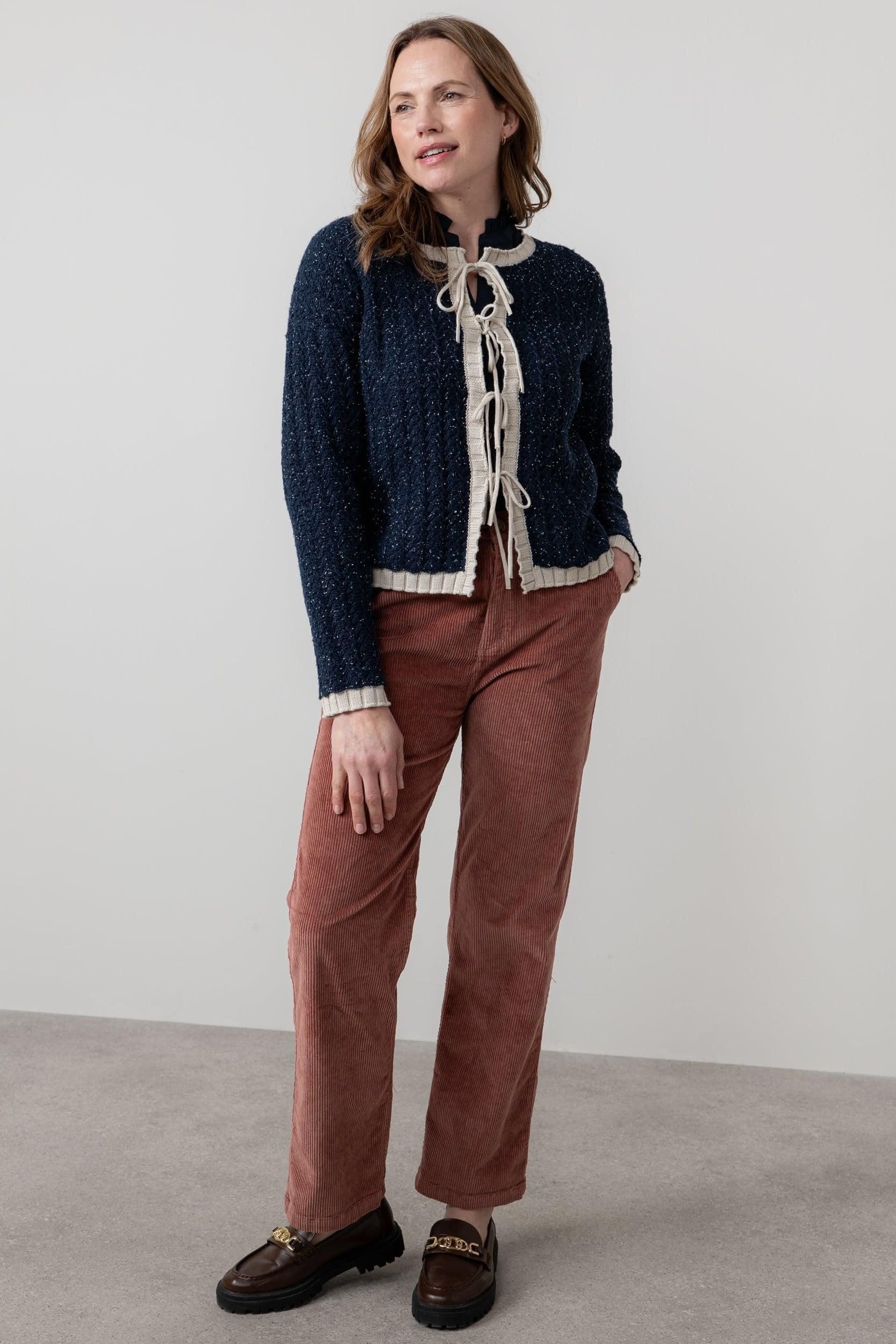 Lily & Me Lily & Me Women's Adelia Tie Front Cotton Blend Boxy Fit Cardigan in Blue - 4