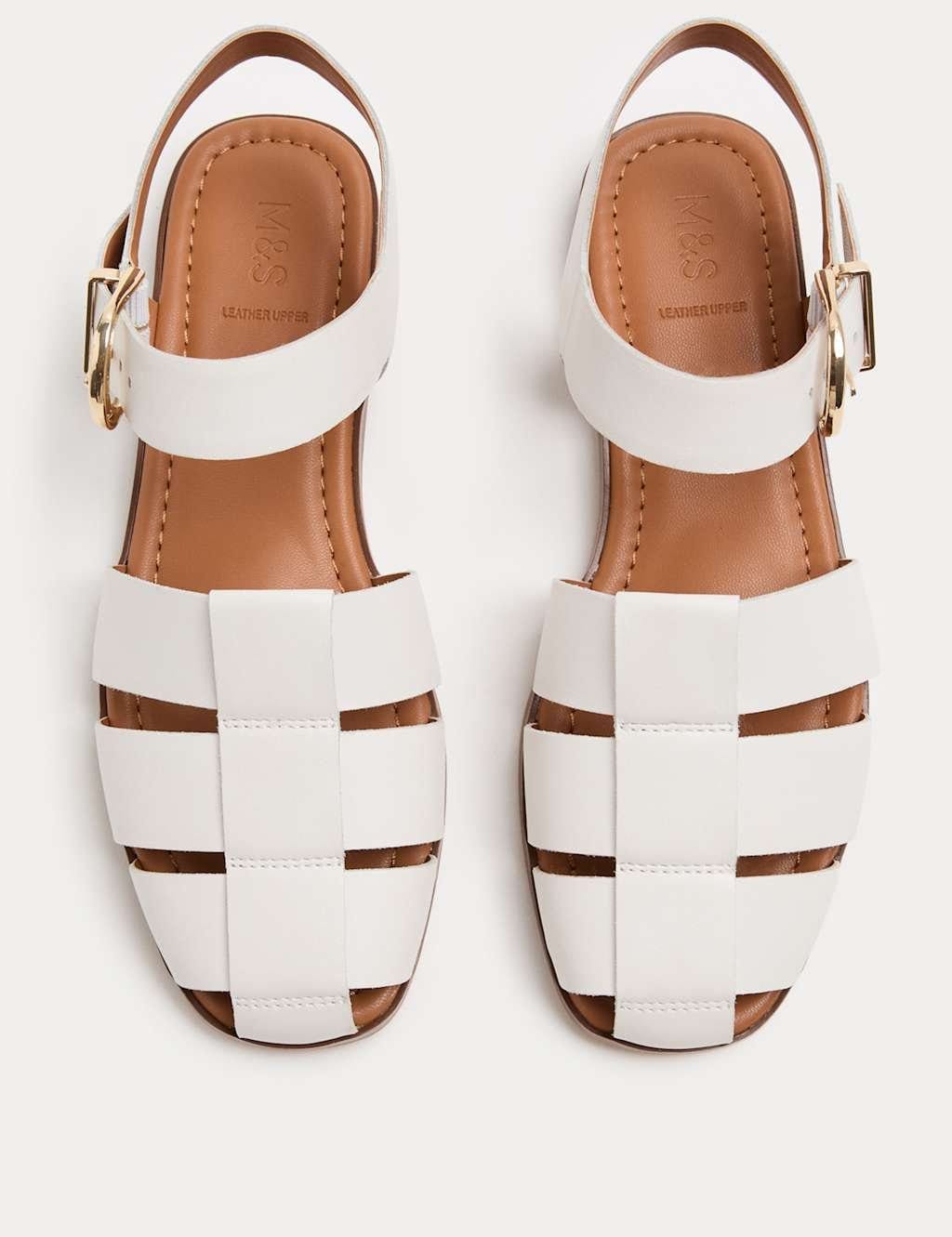 M&S Leather Buckle Flat Fisherman Sandals White