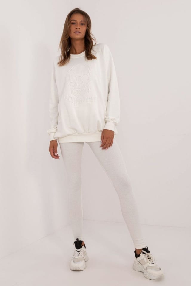 Love Lace Love Lace Women's Cotton Leggings & Embossed Sweatshirt Set in Beige - 2