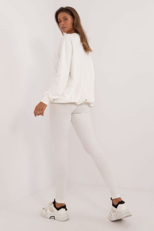 Love Lace Love Lace Women's Cotton Leggings & Embossed Sweatshirt Set in Beige - 3