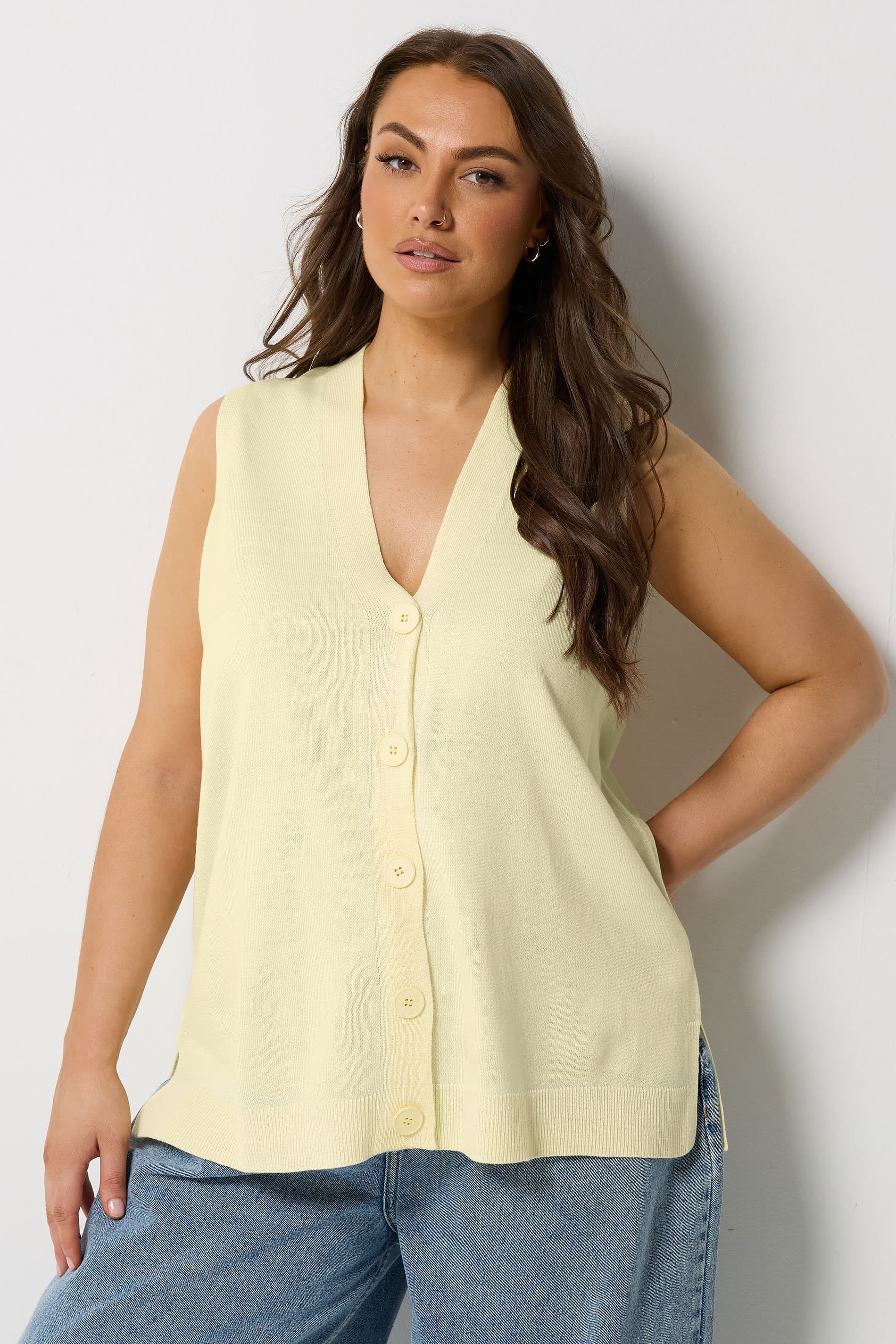 Yours Plus Size Yellow Knitted Waistcoat