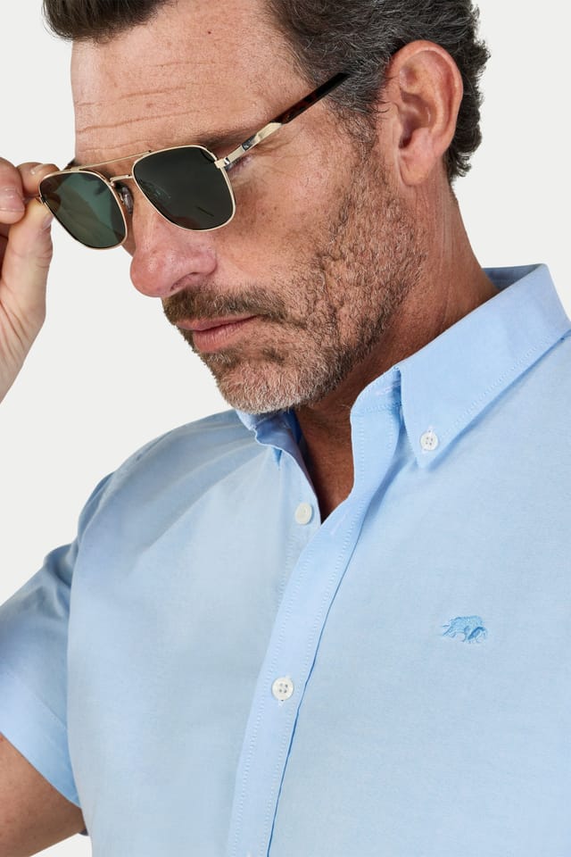 raging bull Raging Bull Men's Short Sleeve Lightweight Oxford Shirt in Light Blue - 3