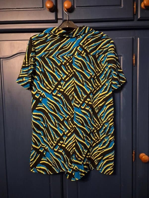 ASOS Asos Collusion shorts playsuit jumpsuit black neon animal zebra print blue yellow size 12