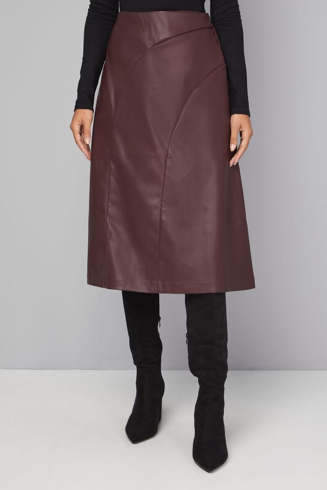 Wallis Wallis Women's Faux Leather Pleated Wrap Skirt in Wine - 2