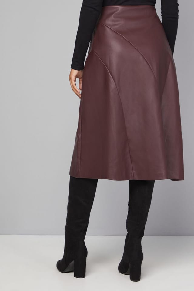 Wallis Wallis Women's Faux Leather Pleated Wrap Skirt in Wine - 3