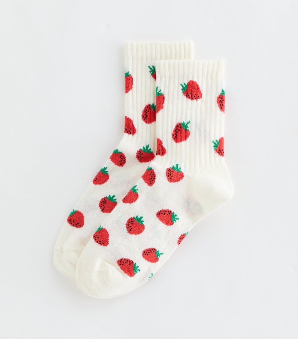 New Look Cream Strawberry Pattern Tube Ankle Socks New Look