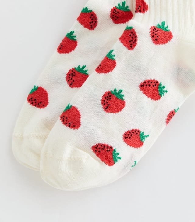 New Look Cream Strawberry Pattern Tube Ankle Socks New Look - 2