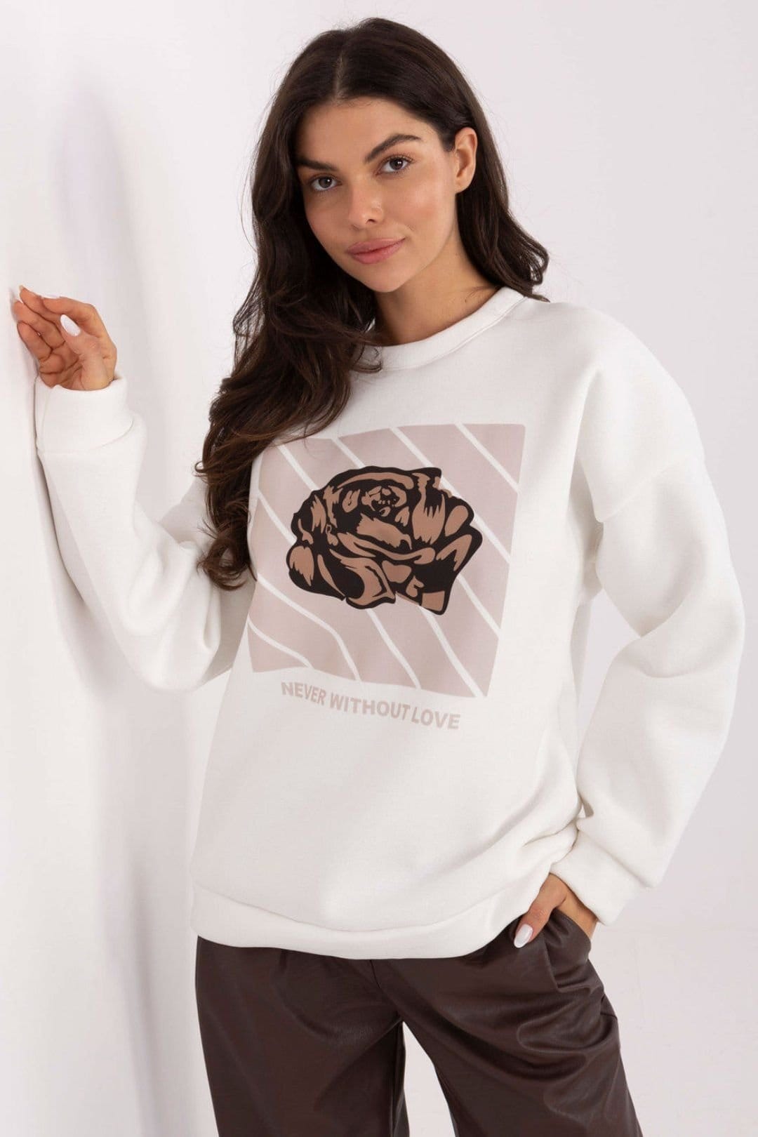 Love Lace White Cotton Elastane Print Sweatshirt