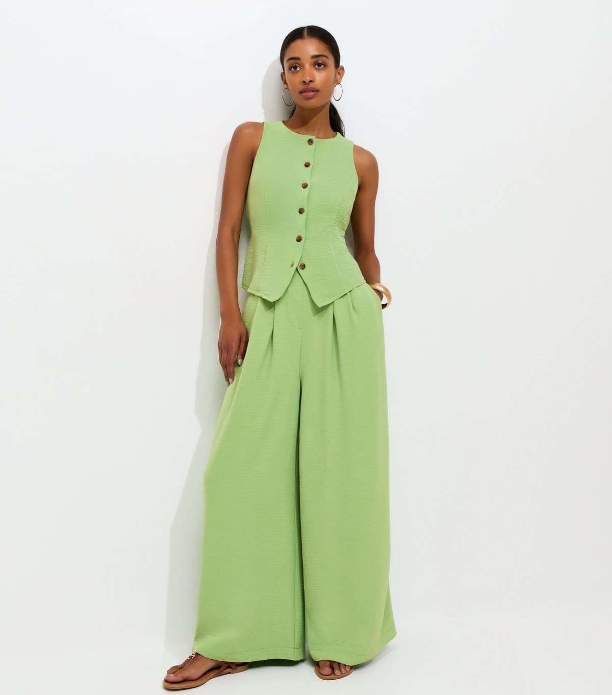 New Look Women's Bright Green Tailored Wide Leg Trousers New Look