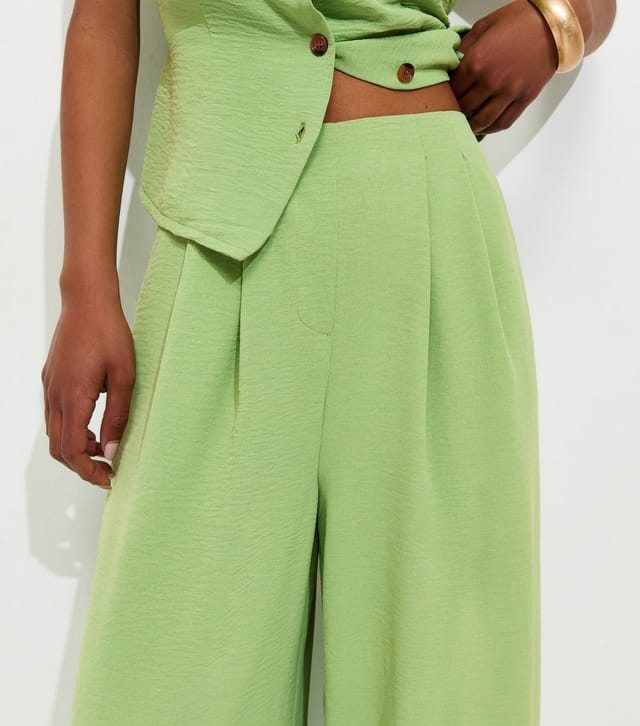 New Look Women's Bright Green Tailored Wide Leg Trousers New Look - 2