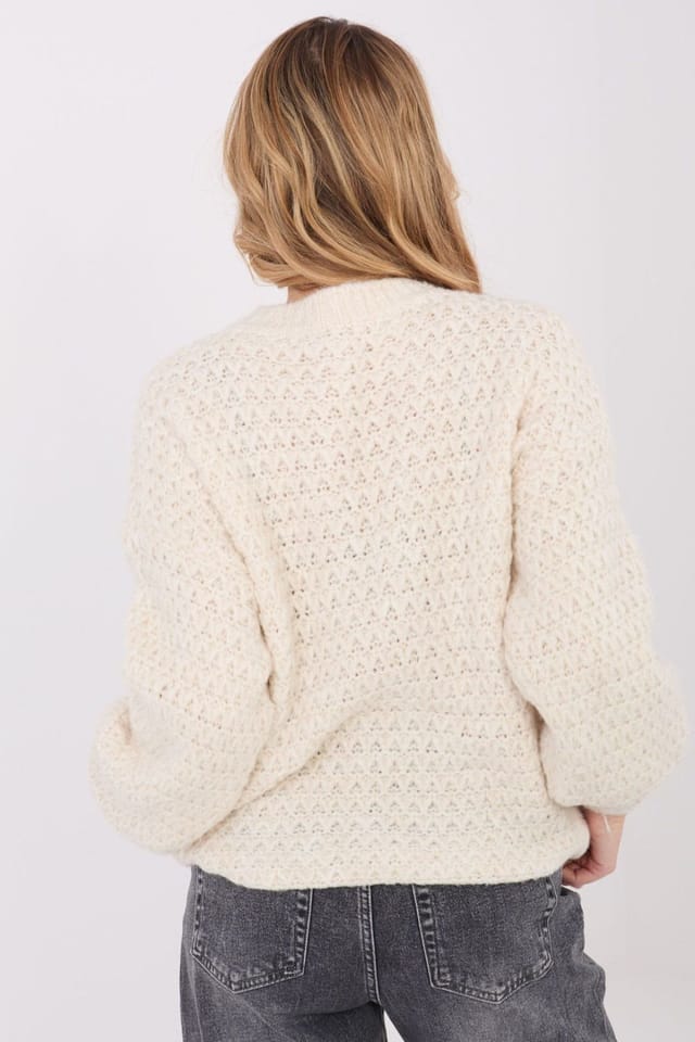 Love Lace Love Lace Women's Waffle Knit Puff Sleeve Sweater in Beige - 2