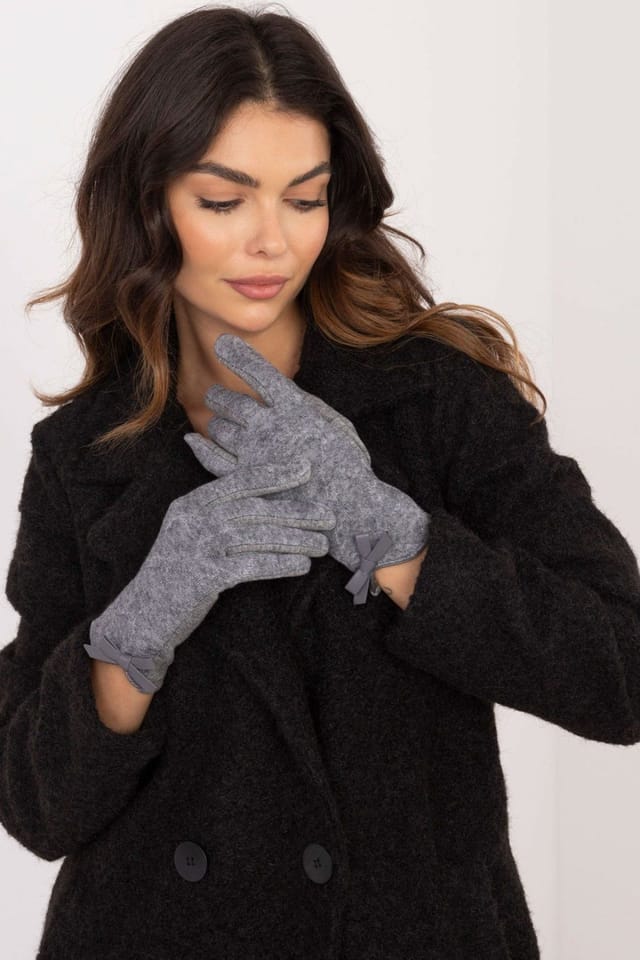 Love Lace Love Lace Women's Elegant Warm Pattern Gloves with Wrist Bows & Flower Touchscreen in Grey - 3