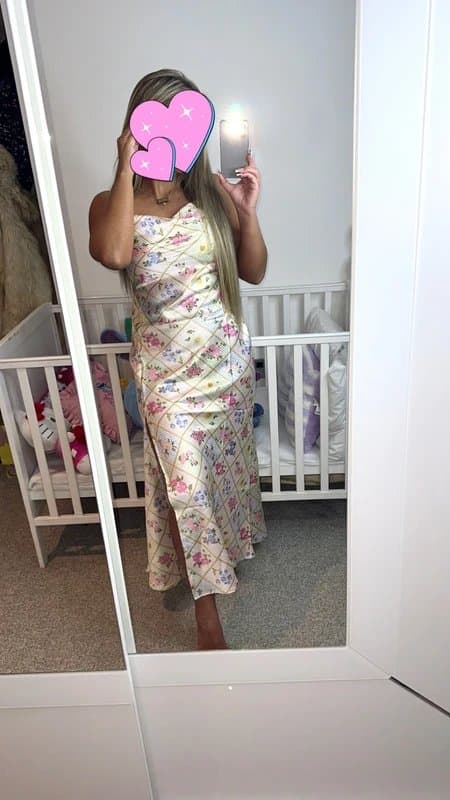 New Look Cream floral print asymmetric satin midi dress