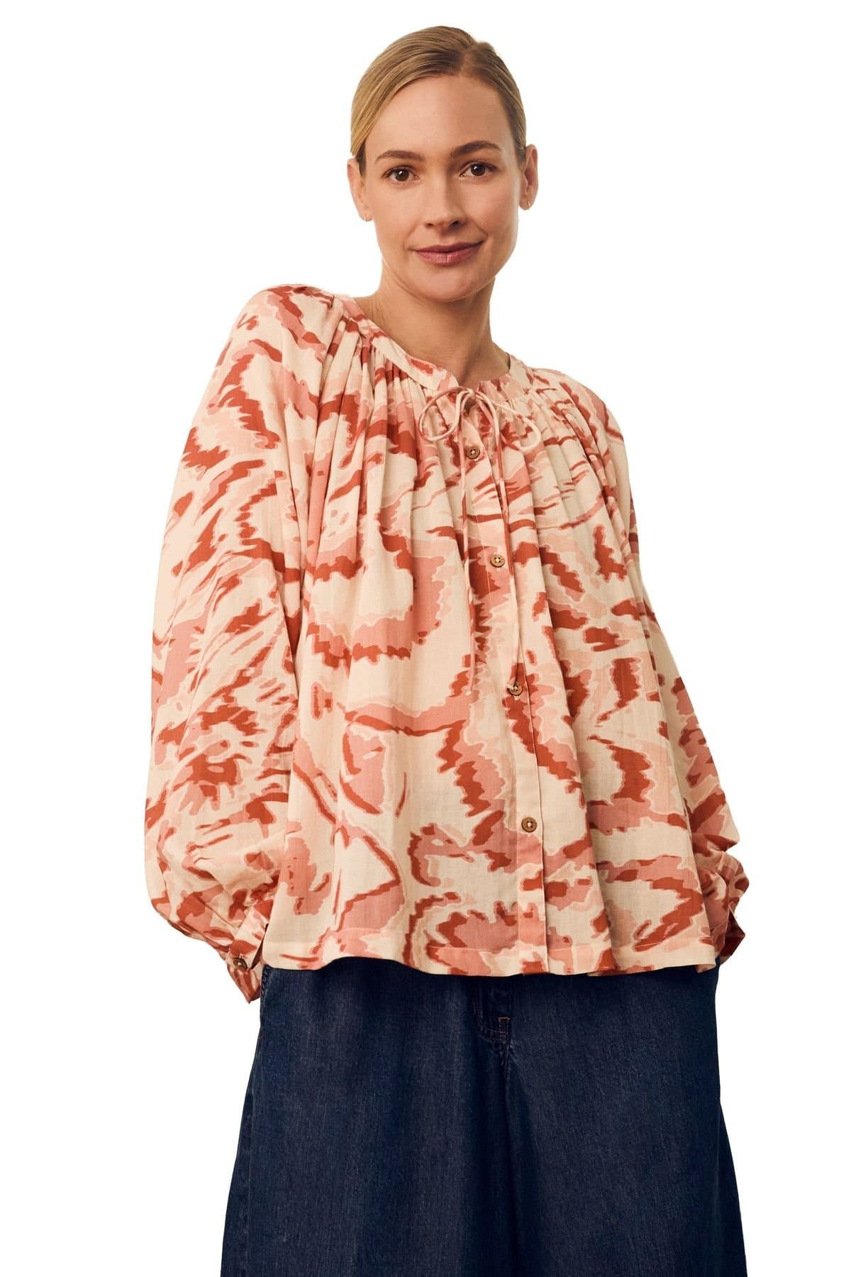 Celtic & Co Celtic & Co Women's Long Sleeve Tie Neck Swing Shirt in Dusty Pink