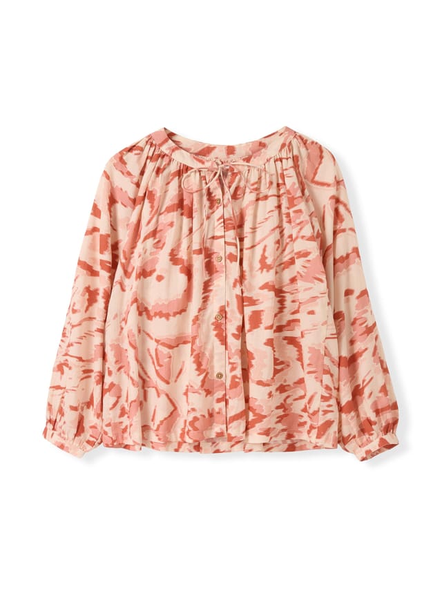 Celtic & Co Celtic & Co Women's Long Sleeve Tie Neck Swing Shirt in Dusty Pink - 2