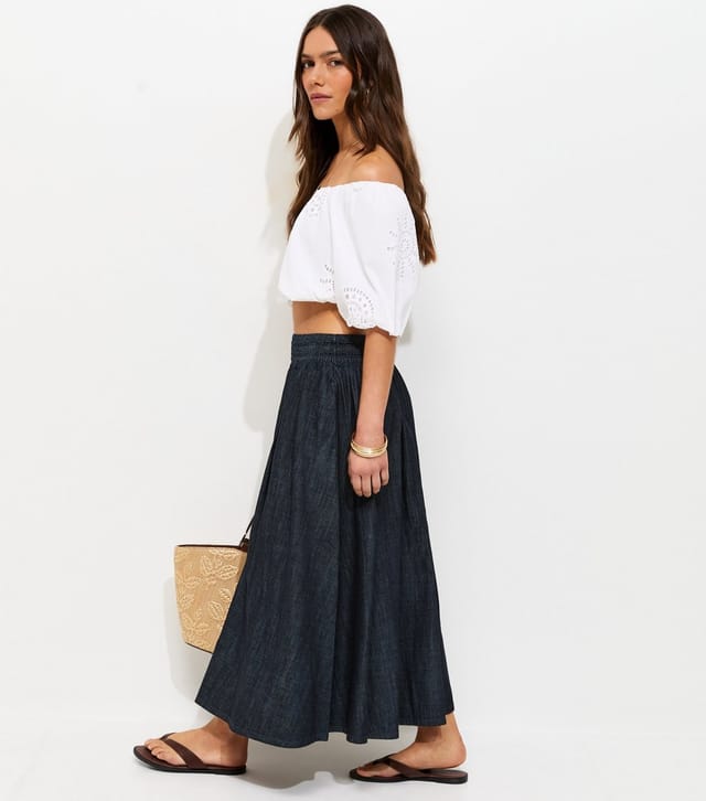 New Look Women's Petite Navy Shirred Midi Skirt New Look - 3