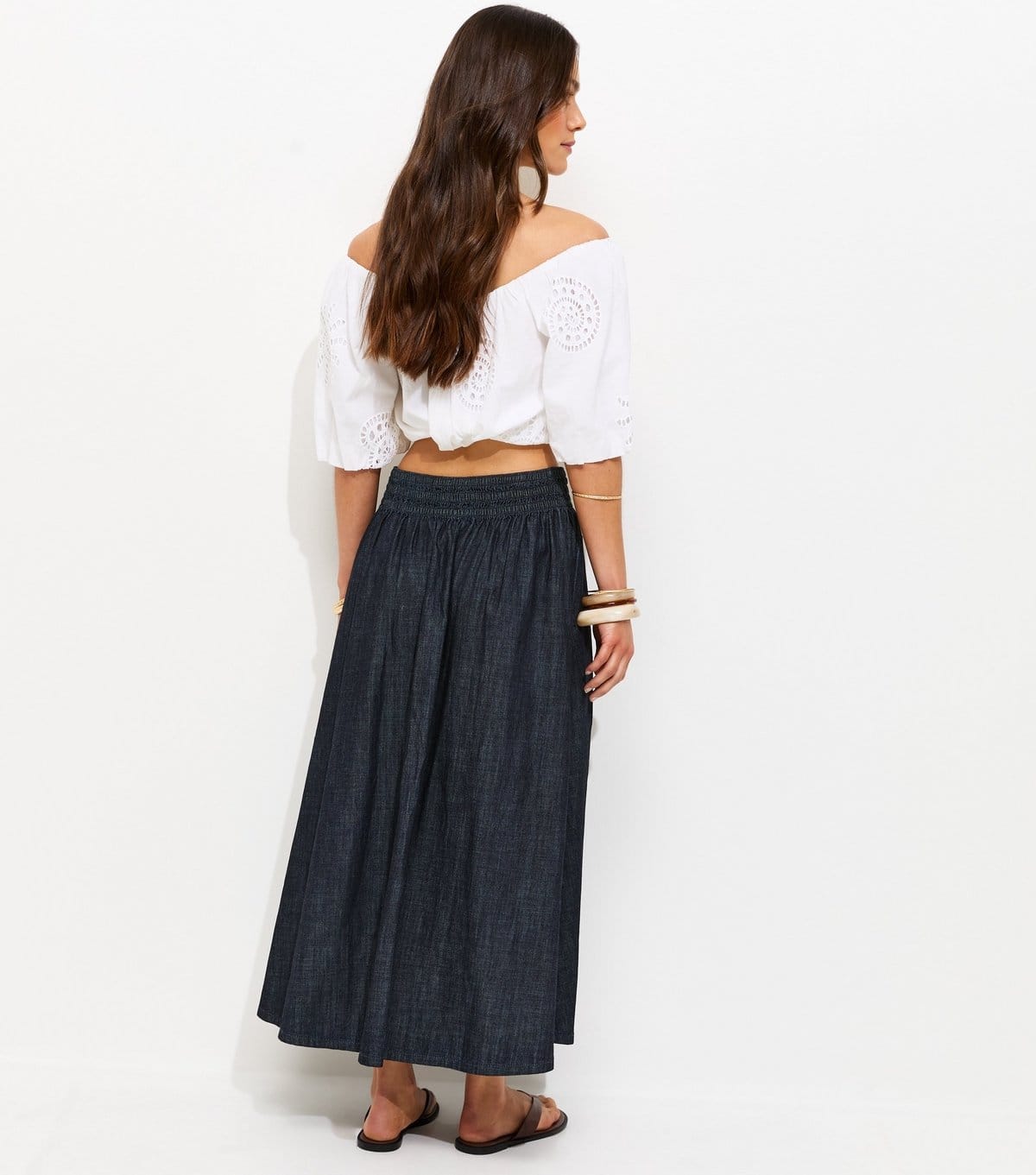 New Look Women's Petite Navy Shirred Midi Skirt New Look - 4