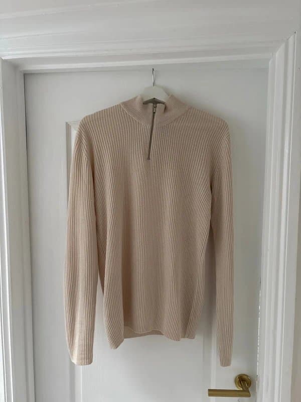 ASOS Asos Cream Ribbed Half-Zip Knit Sweater