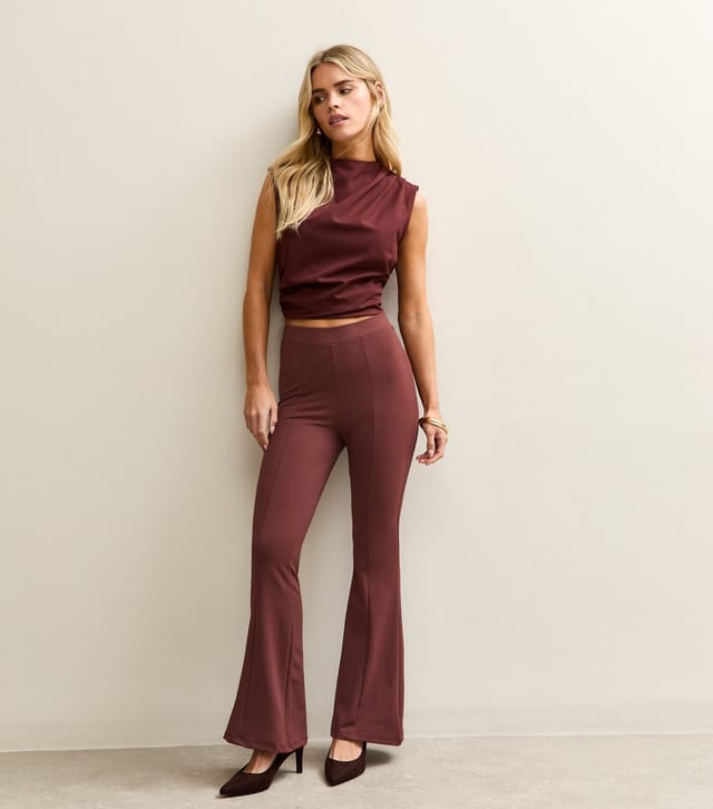 New Look Women's Petite Dark Brown Front Seam Flared Trousers New Look - 3