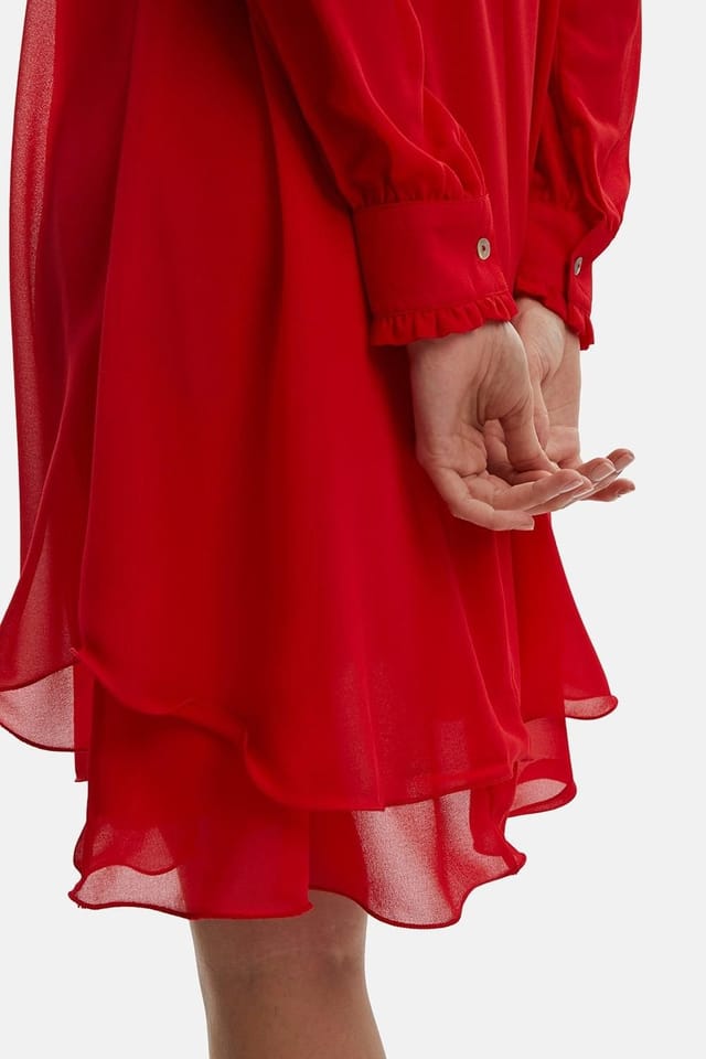 James Lakeland James Lakeland Women's Long Sleeve Navy Wave Hem Dress in Red - 3