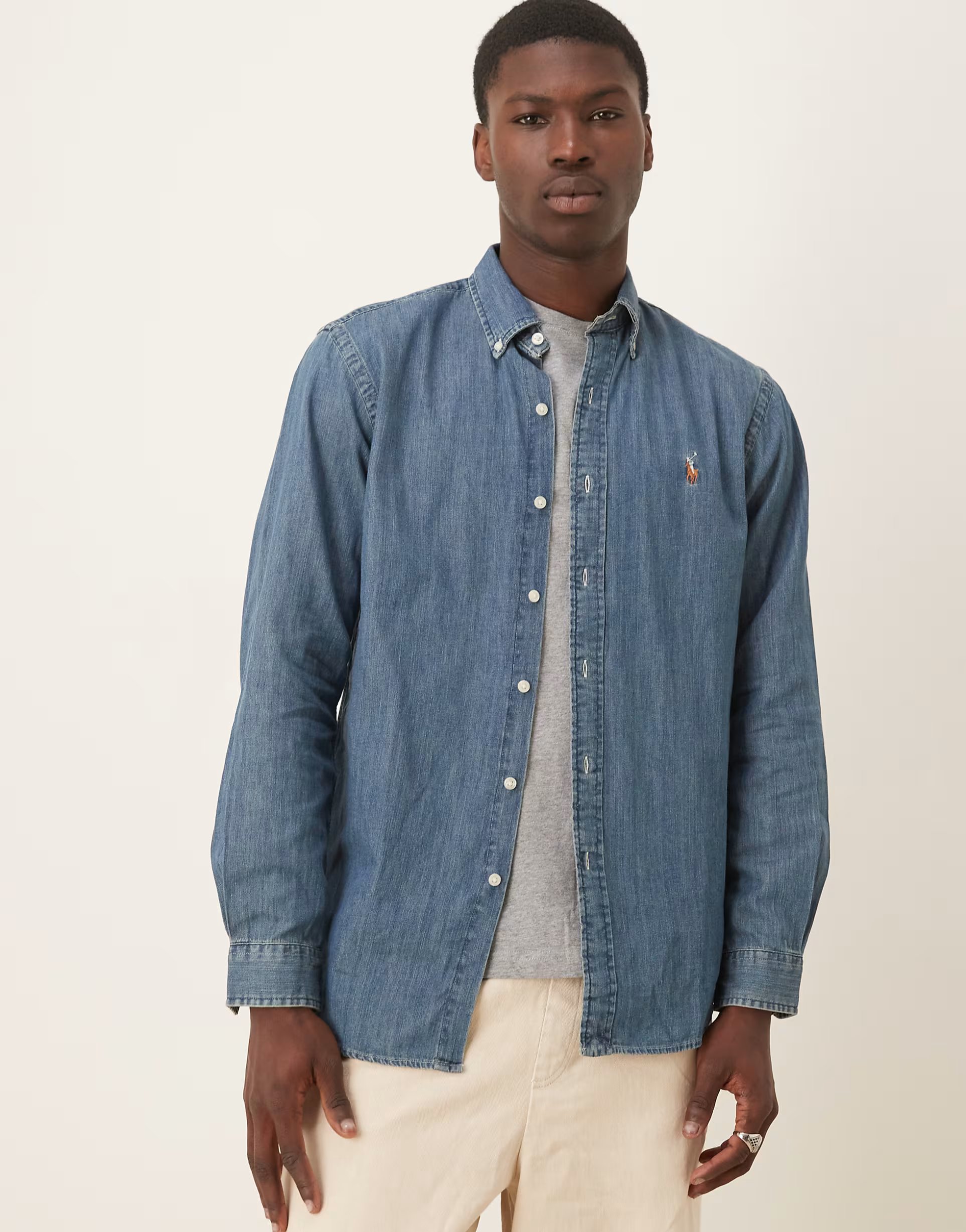 ASOS Polo Ralph Lauren custom fit denim shirt in dark blue - 1