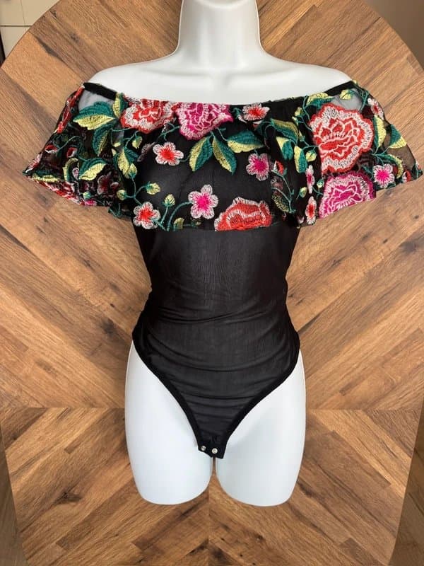 New Look New Look NWT Floral Embroidered Off-The-Shoulder mesh Bodysuit size 10