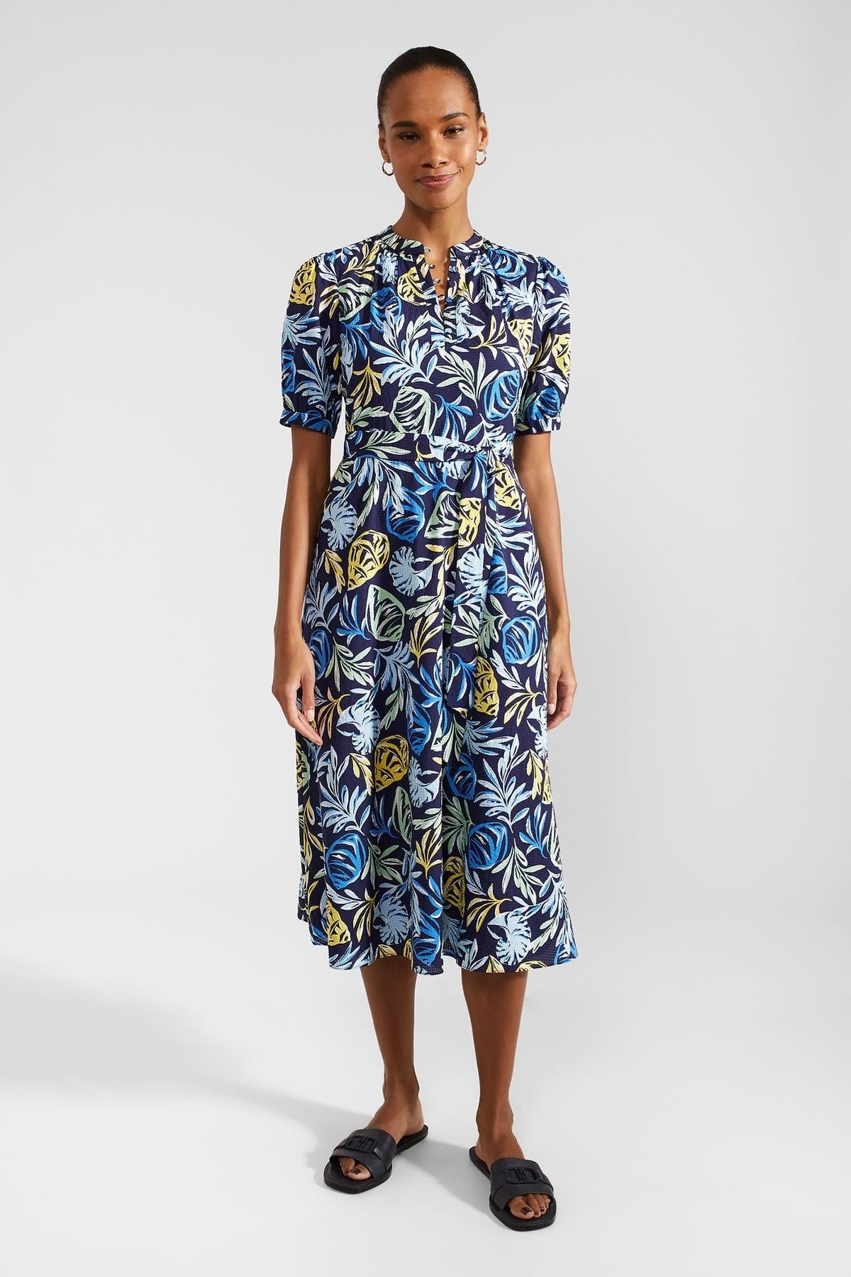 Hobbs London Navy Floral Print Midi Dress