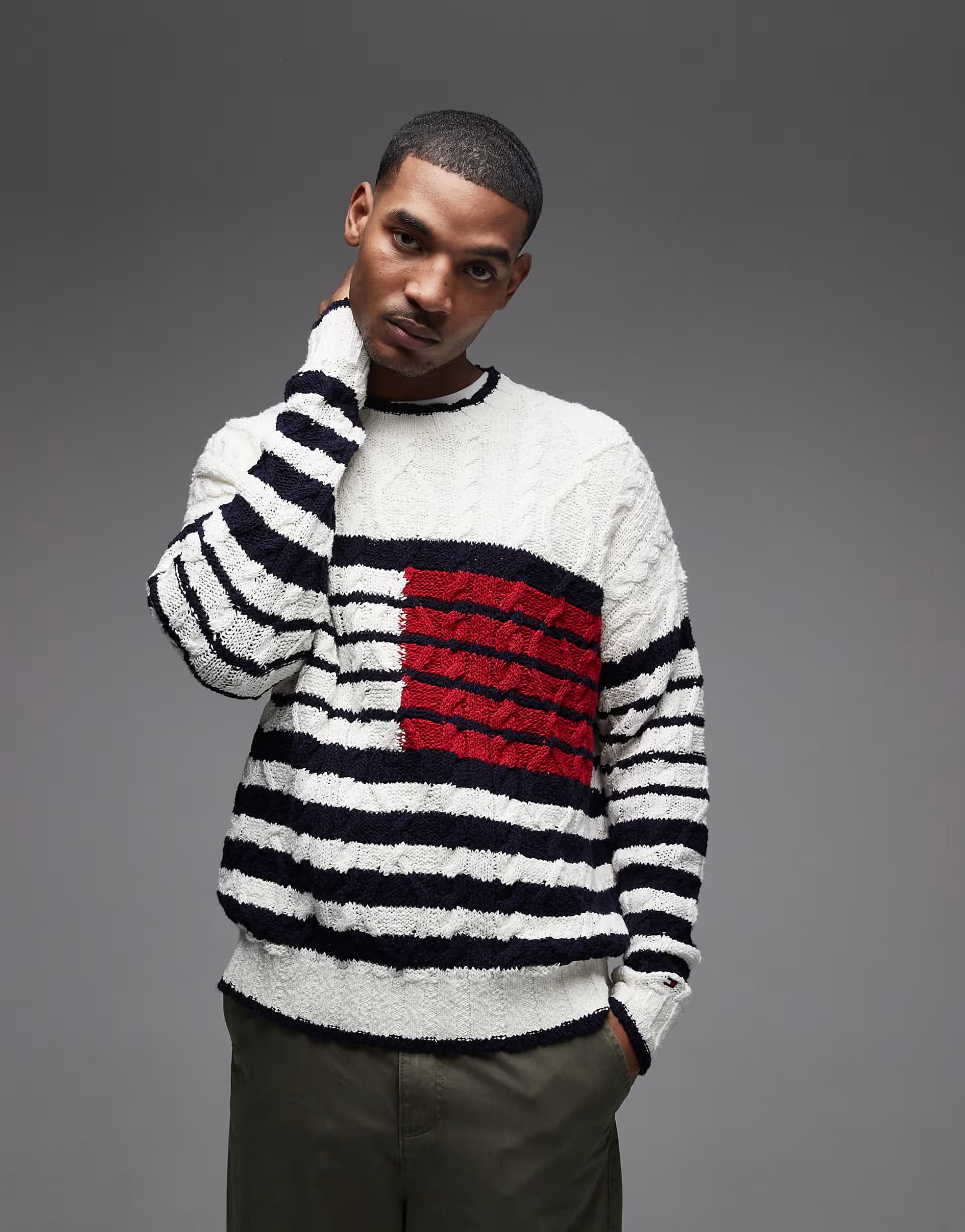 ASOS Tommy Hilfiger cable knit breton jumper in cream & navy stripe