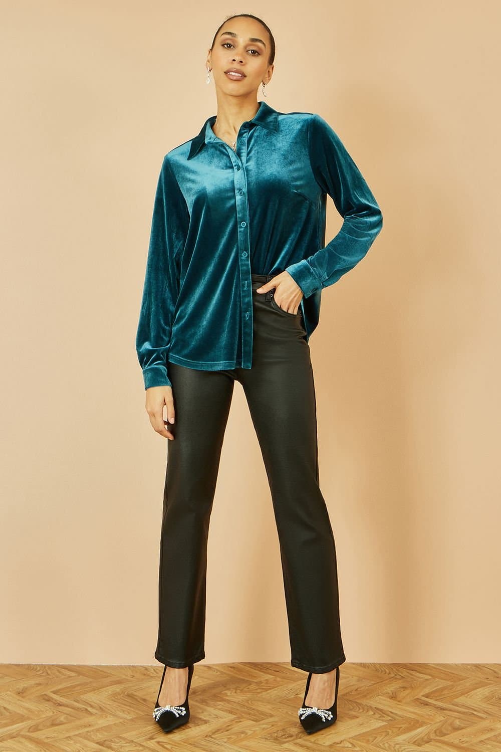 Yumi Yumi Women's Teal Velvet Relaxed Fit Shirt