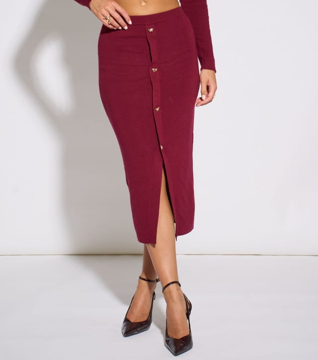Gini London Women's Dark Red Knitted Pencil Midi Skirt Gini London New Look - 2