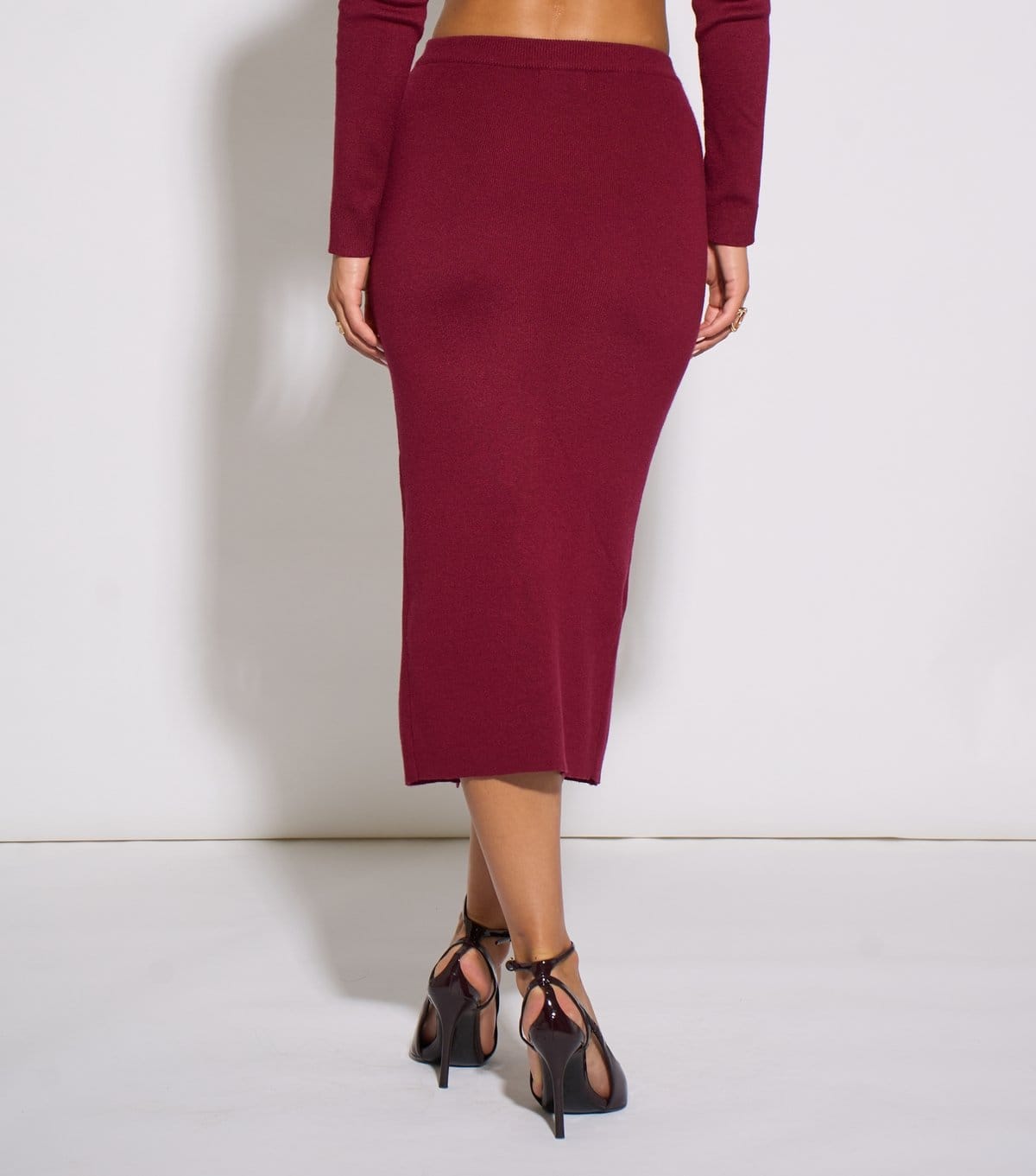 Gini London Women's Dark Red Knitted Pencil Midi Skirt Gini London New Look - 4