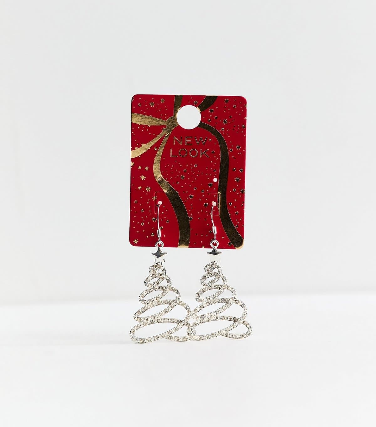 New Look Silver Tone Christmas Tree Diamante Swirl Drop Earrings New Look