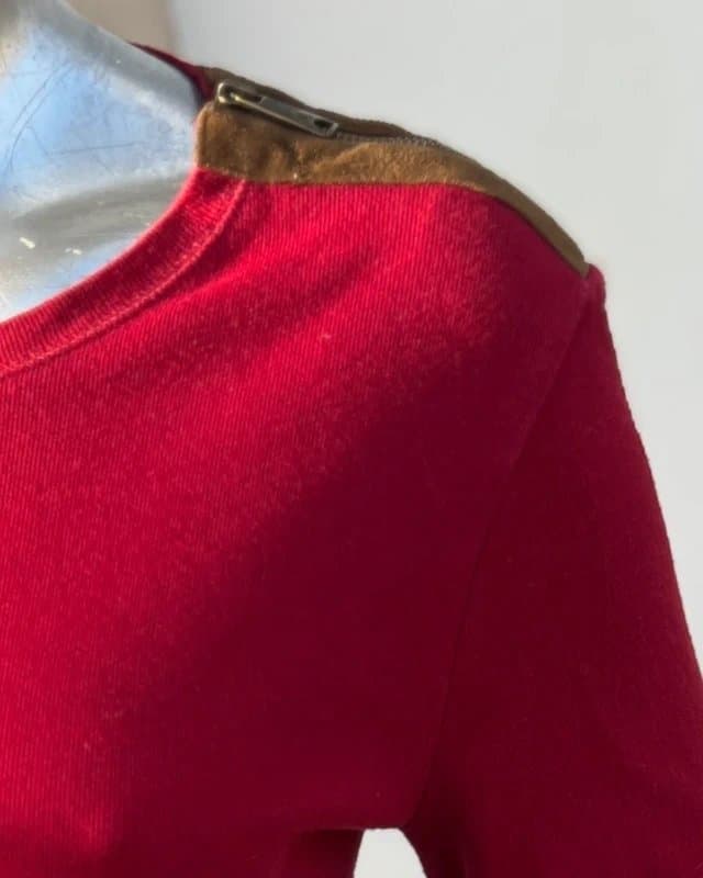 Ralph Lauren Ralph Lauren wine and tan jersey dress with suede shoulder detail and elbow patches M 12