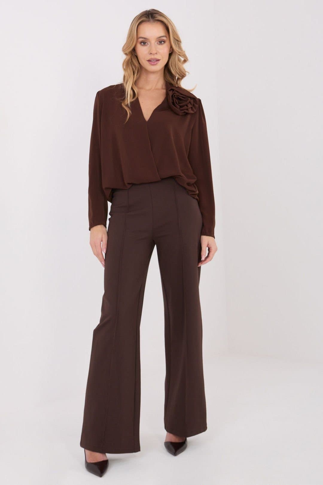 Love Lace Love Lace Women's Modern High Waist Wide Leg Trousers Style 222241 in Brown
