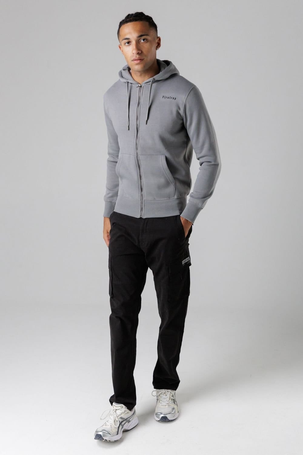Firetrap Firetrap Men's Regular Fit Cotton Rich Zip Through Hoody with Drawstring in Grey - 4