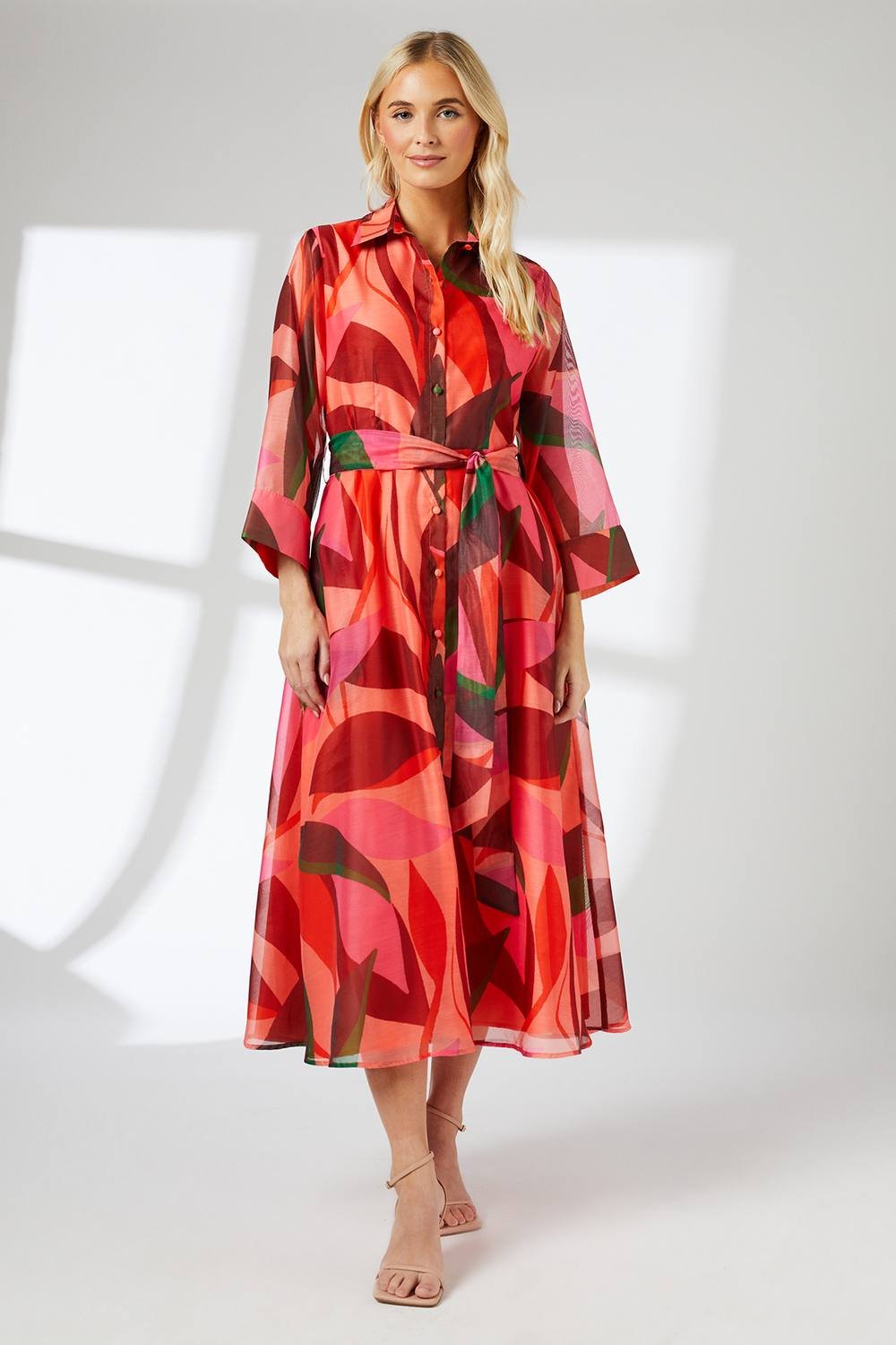 Principles Principles Women's Abstract Organza Contrast Shirt Dress in Pink - 2