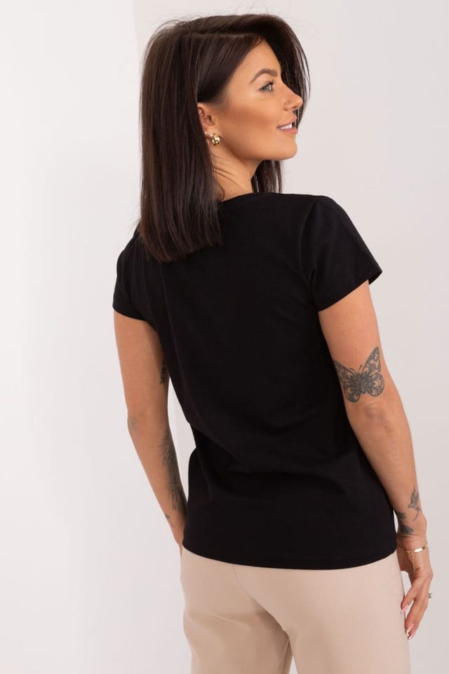 Love Lace Love Lace Women's Cotton Casual Blouse with Embroidered Flower in Black - 3