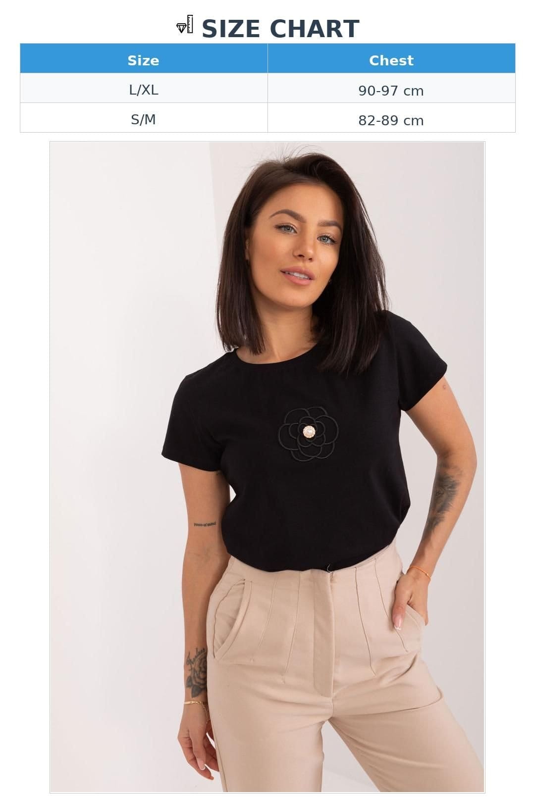 Love Lace Love Lace Women's Cotton Casual Blouse with Embroidered Flower in Black - 4