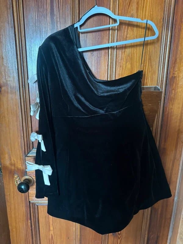ASOS ASOS Luxe black velvet bow mini dress one shoulder