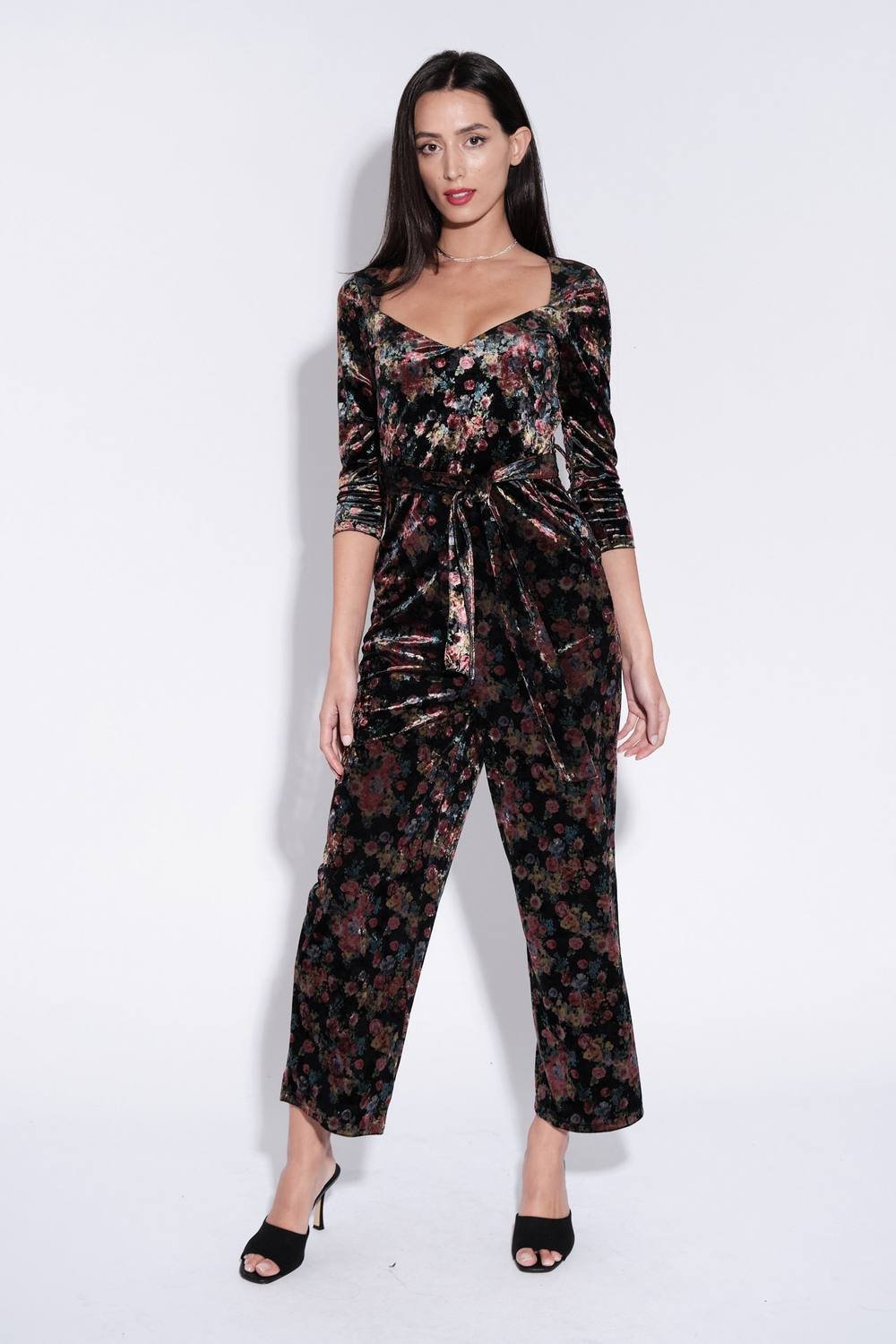 Louche Louche Women's Cherokee Rose Bowl Print Velvet Jumpsuit - 2