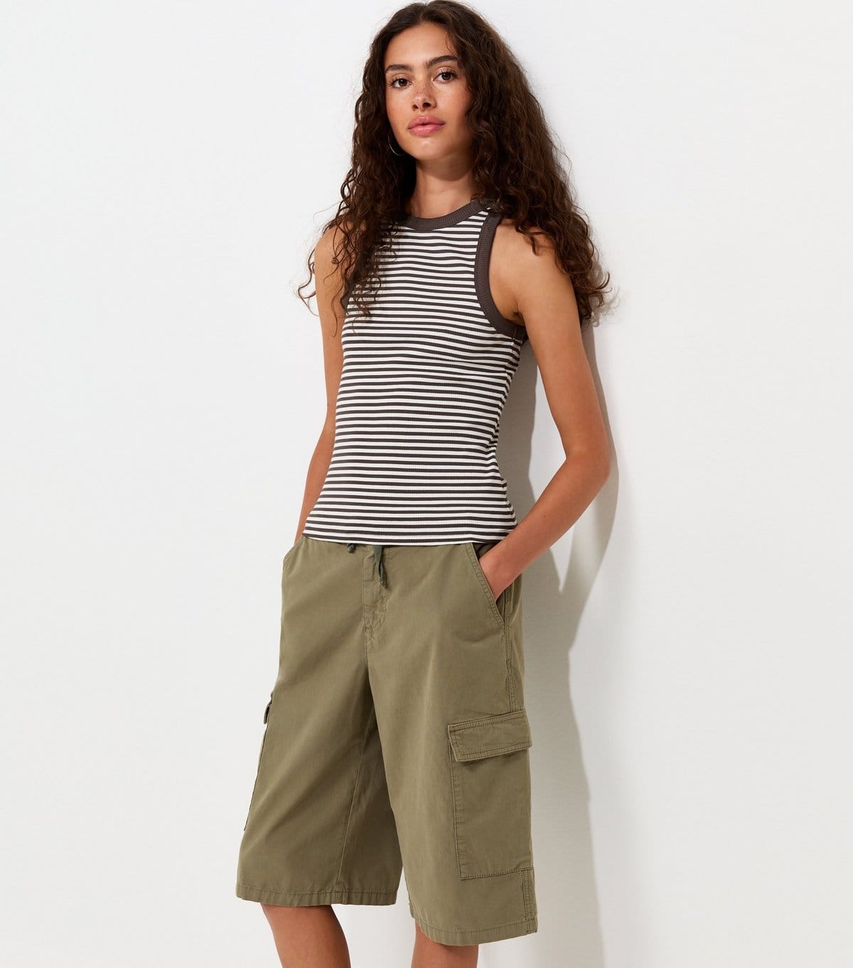 New Look Brown Striped Cotton Ribbed Racer Vest Top