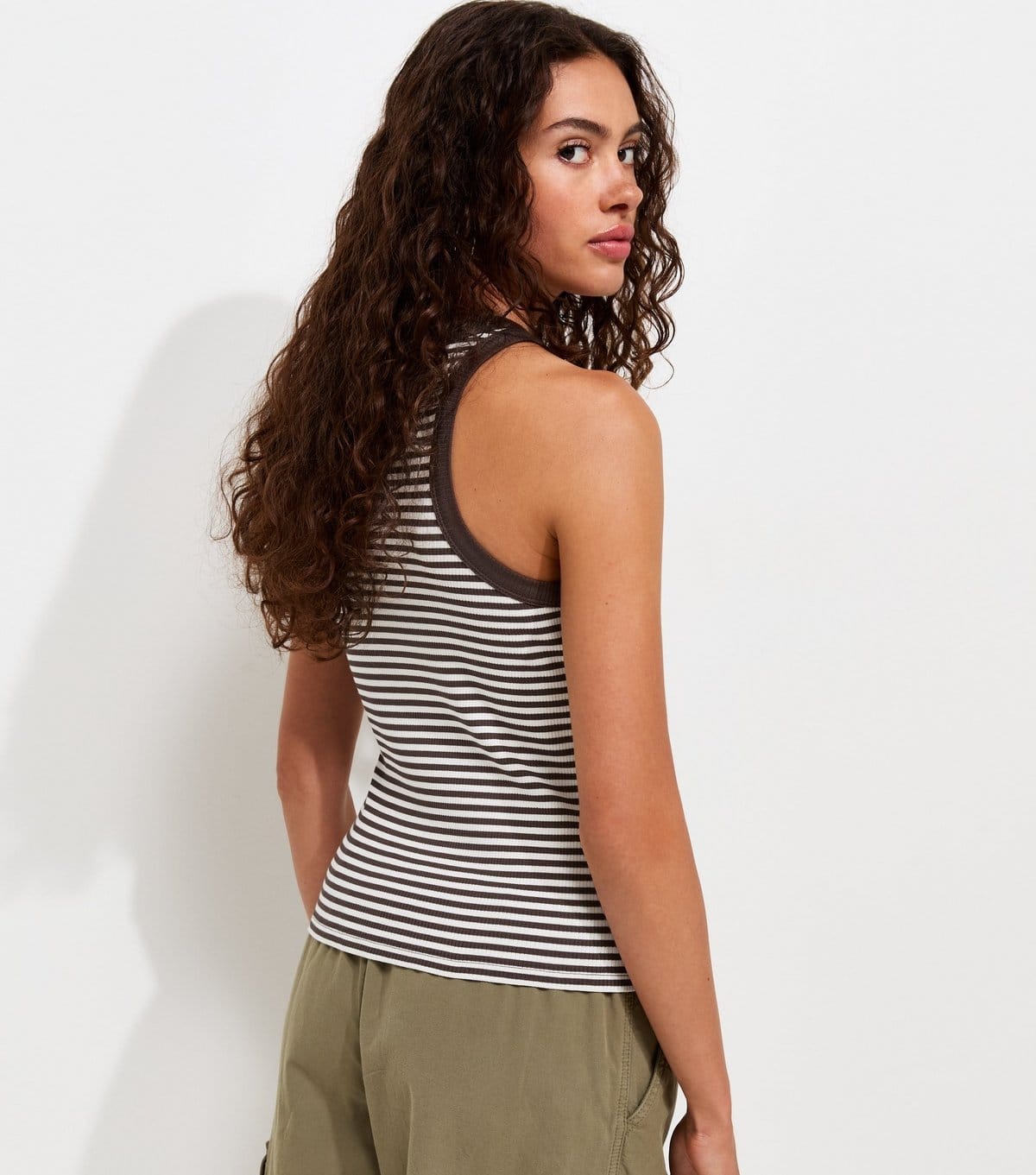 New Look Women's Brown Striped Cotton Rich Racer Vest Top New Look - 4