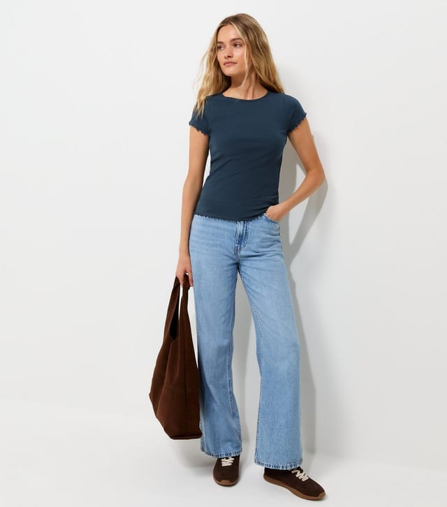 New Look Women's Navy Cotton Rich Ribbed Babylock T-Shirt New Look - 2