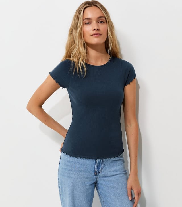 New Look Women's Navy Cotton Rich Ribbed Babylock T-Shirt New Look - 3