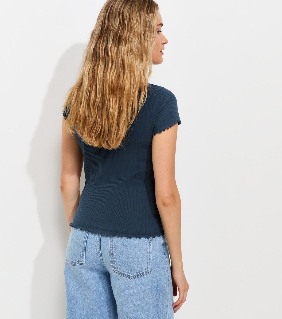 New Look Women's Navy Cotton Rich Ribbed Babylock T-Shirt New Look - 4
