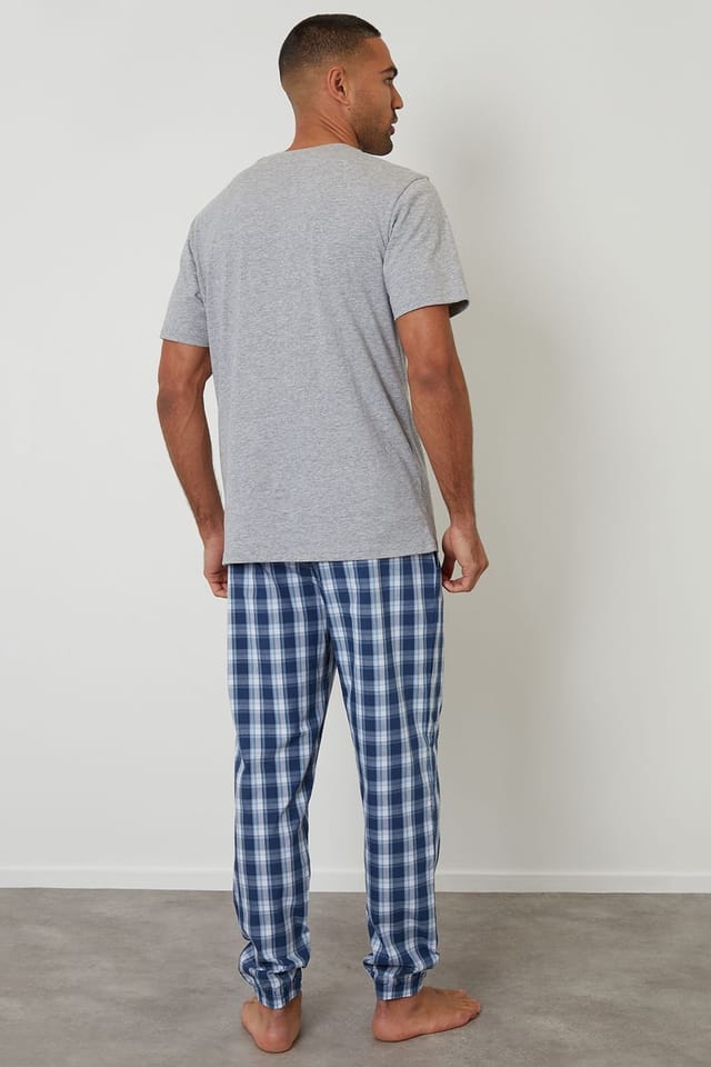 Threadbare Threadbare Men's Short Sleeve Check Pyjama Set in Grey - 2
