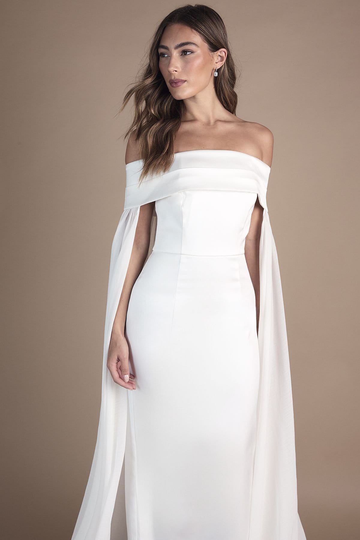 Coast Coast Women's Bardot Cape Column Twill Wedding Dress in Ivory - 4