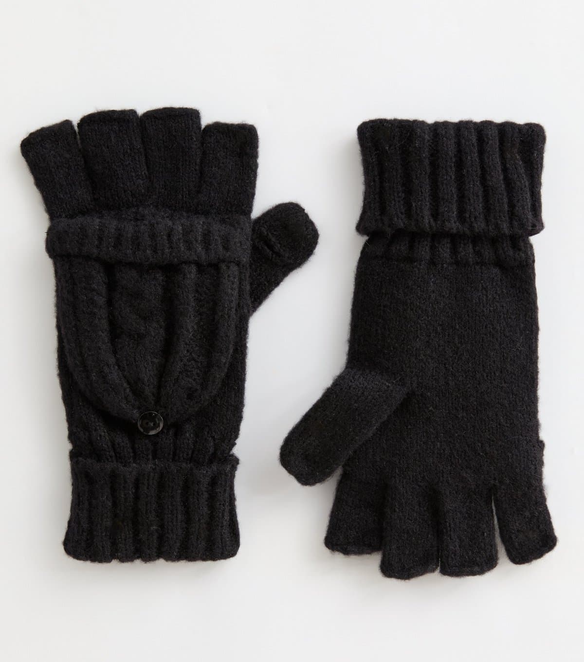New Look New Look Black Cable Knit Flip Top Gloves