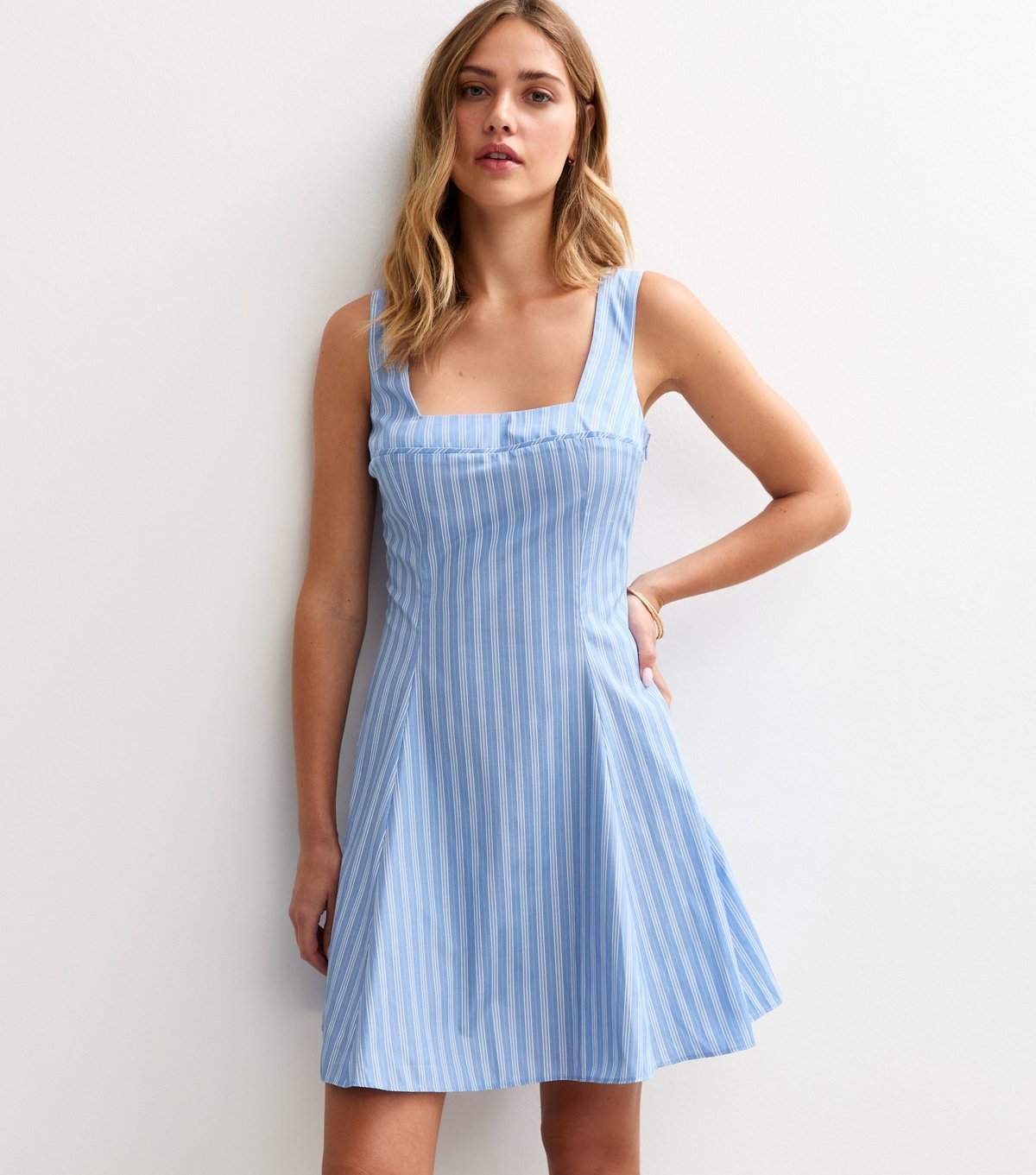 New Look Women's Blue Striped Poplin A-Line Mini Dress New Look - 1