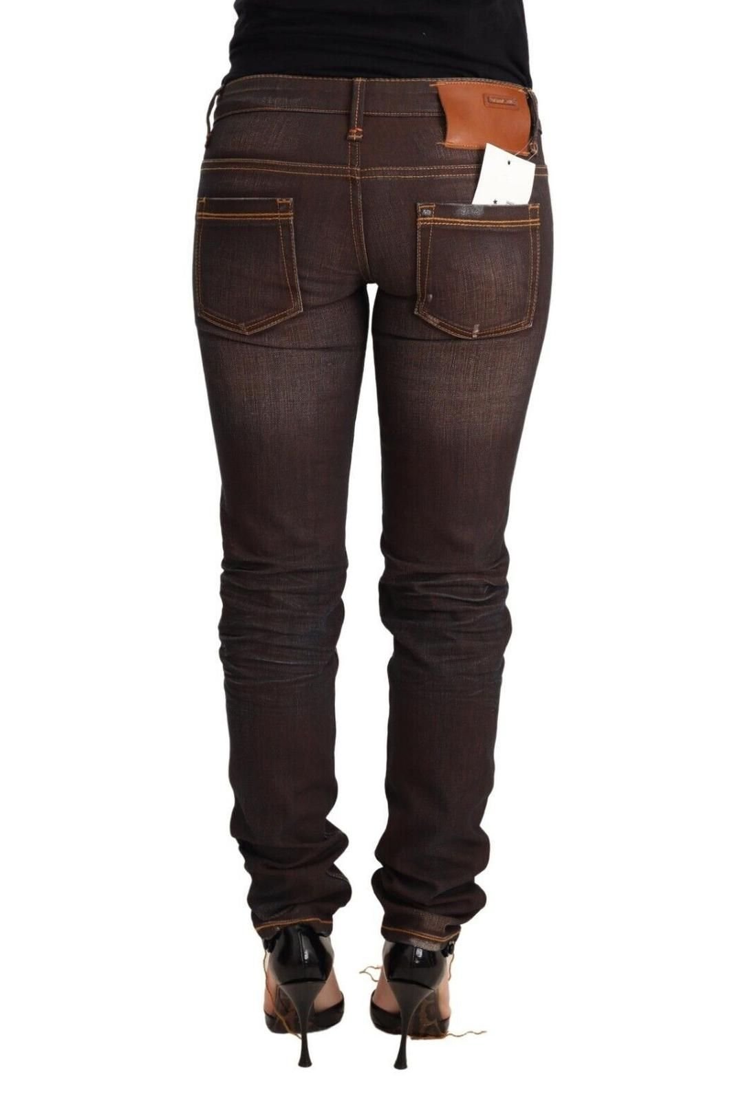 Acht Acht Women's Brown Washed Cotton Slim Fit Denim Low Waist Trouser Jeans - 2